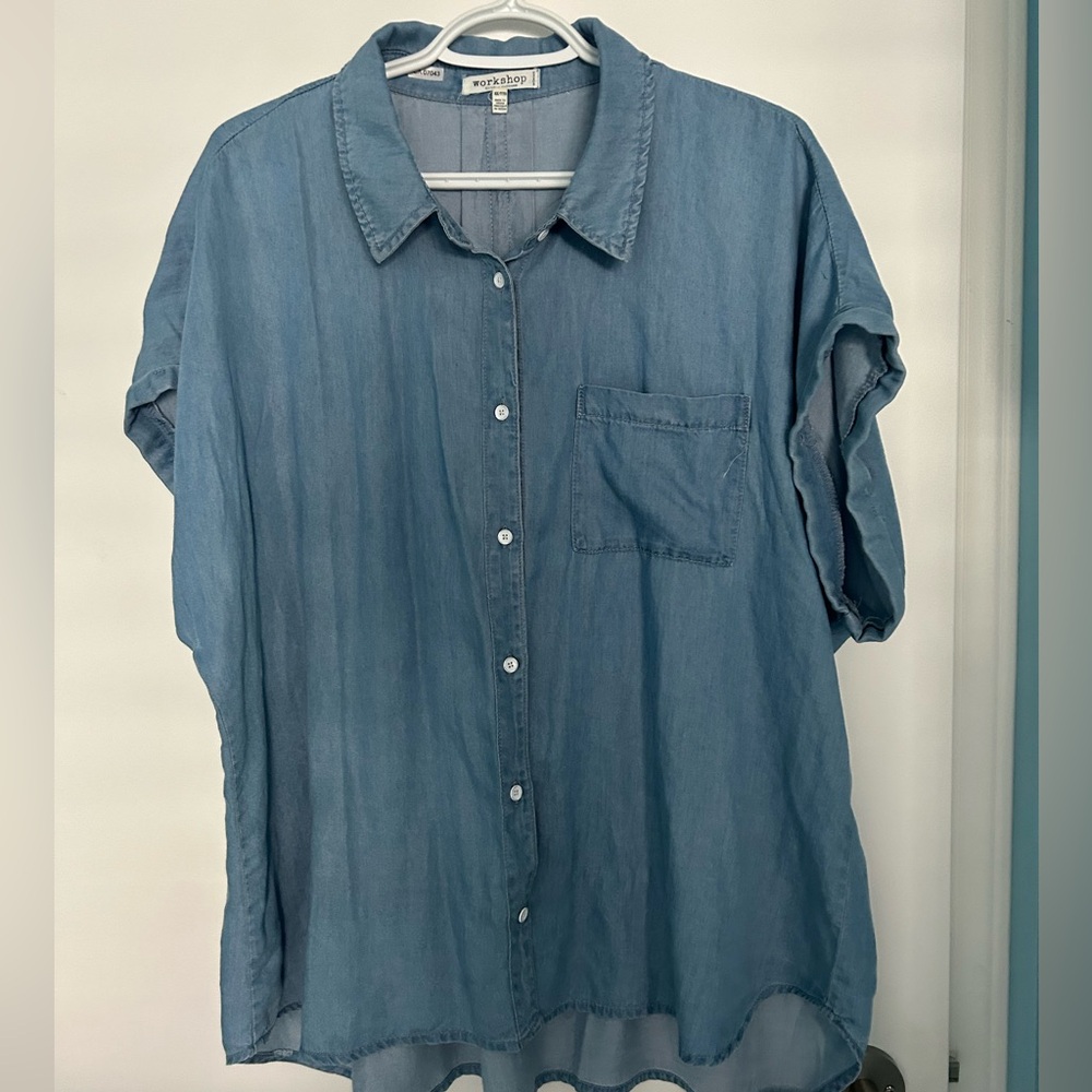 Workshop Republic Clothing Women's Blue Button Down Shirt Size 2XL